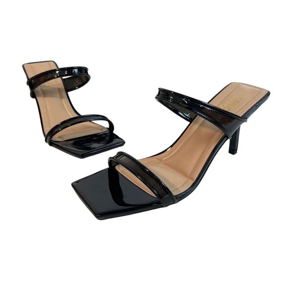 Rouge Helium Passionate Square Toe 3.5in Heels Double Banded Black Sandals Sz 9 - Picture 1 of 6